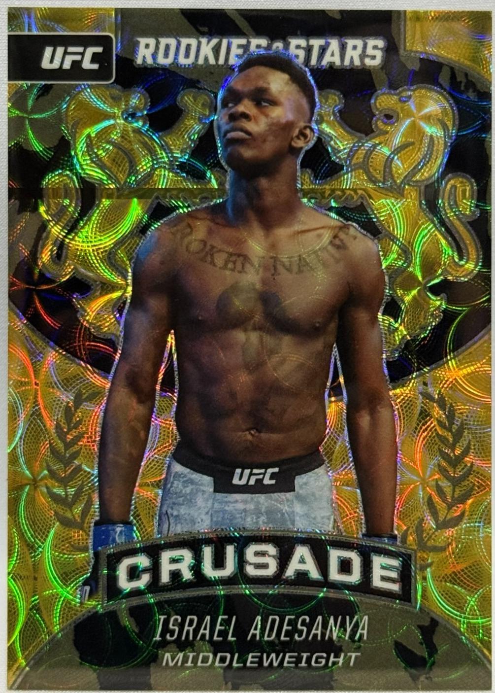 Israel Adesanya 2021 Panini Chronicles UFC Base Crusade #240 Asia Gold