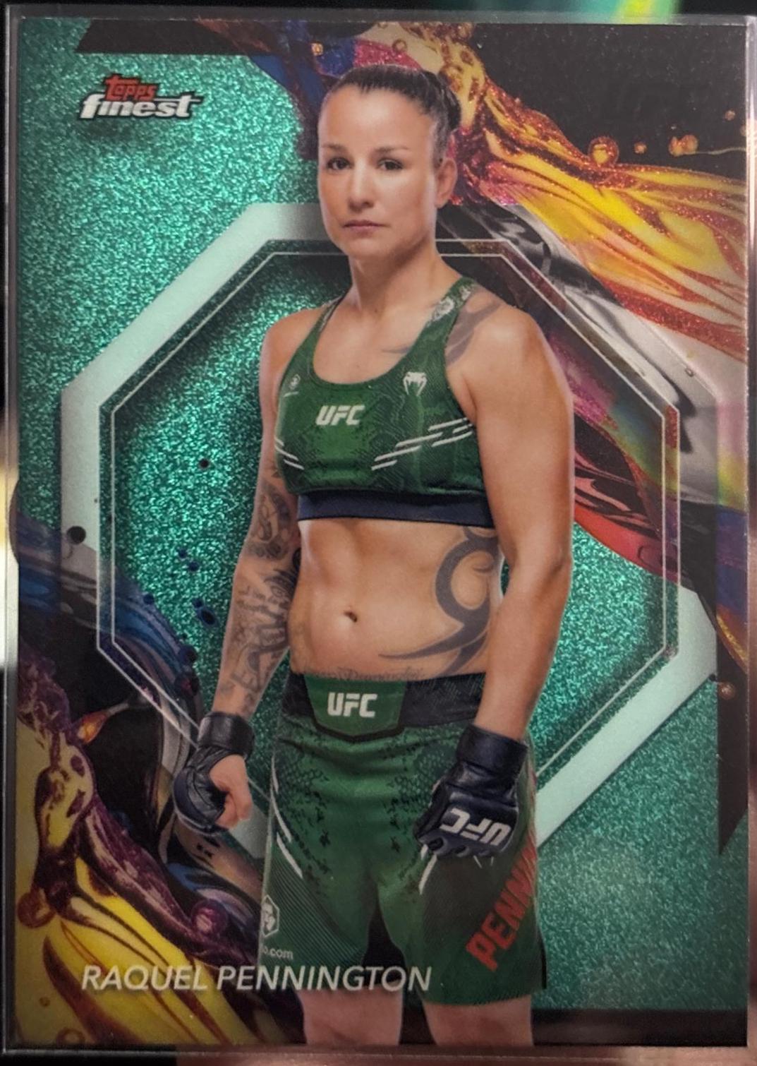 Raquel Pennington 2024 Topps Finest UFC Base Uncommon #148 Aqua Glitter Refractor