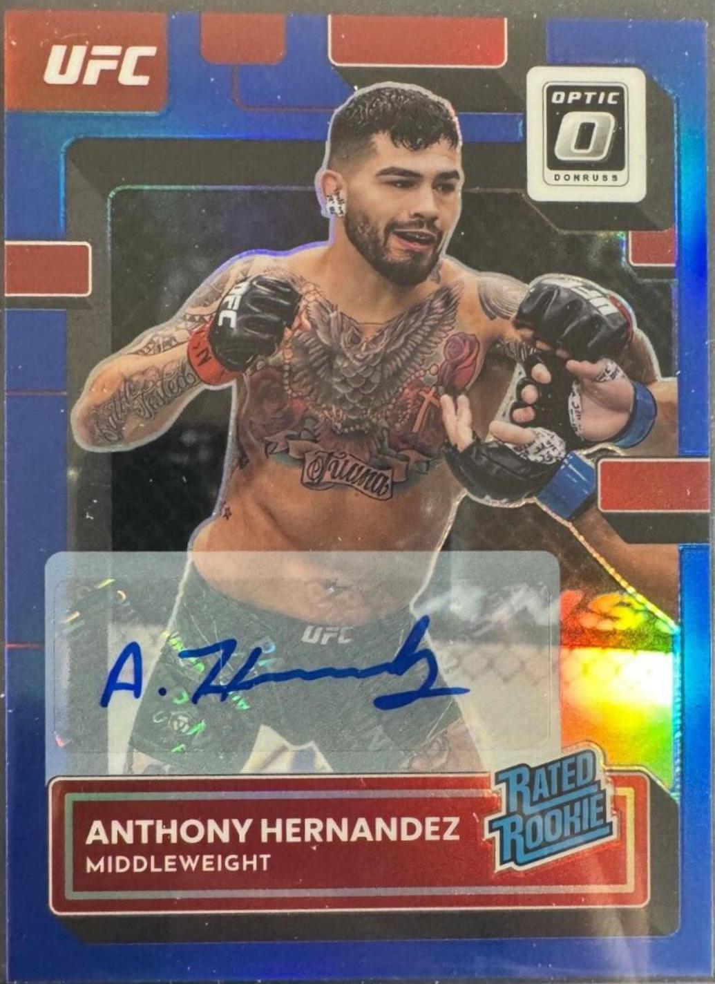 Anthony Hernandez 2023 Panini Donruss Optic UFC Base Rated Rookies Signatures #110 Blue