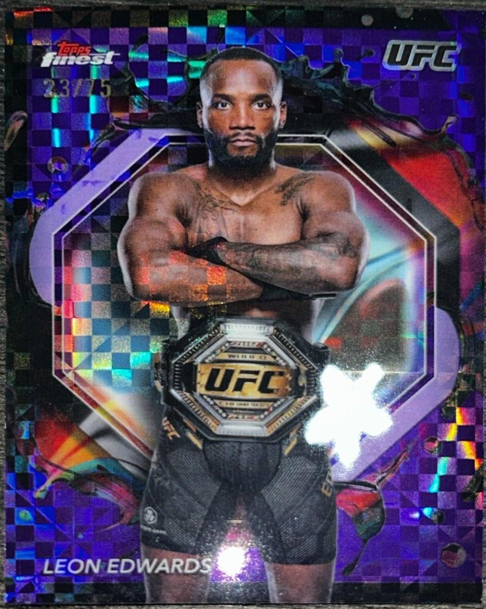 Leon Edwards 2024 Topps Finest UFC Base Rare #284 Purple Checkerboard Refractor