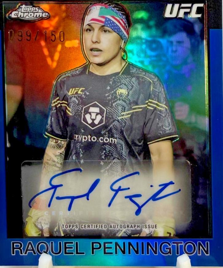 Raquel Pennington 2026 Topps Chrome UFC 1986 Topps Signatures #86S-RP Blue Refractor