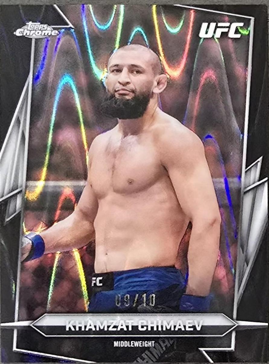 Khamzat Chimaev 2026 Topps Chrome UFC Base #125 Black Ray Wave Refractor