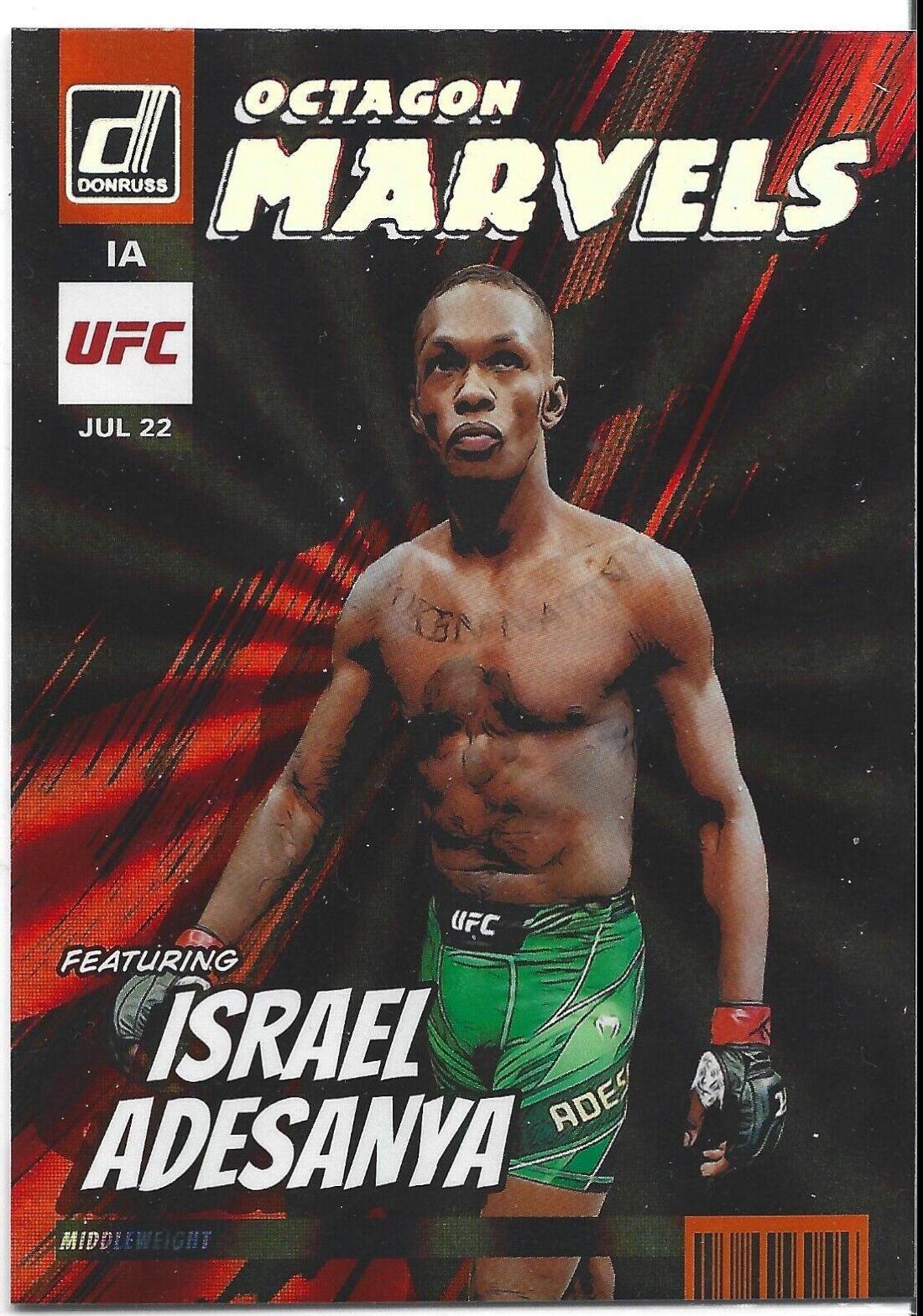 Israel Adesanya 2023 Panini Donruss UFC Octagon Marvels #5 Orange Laser