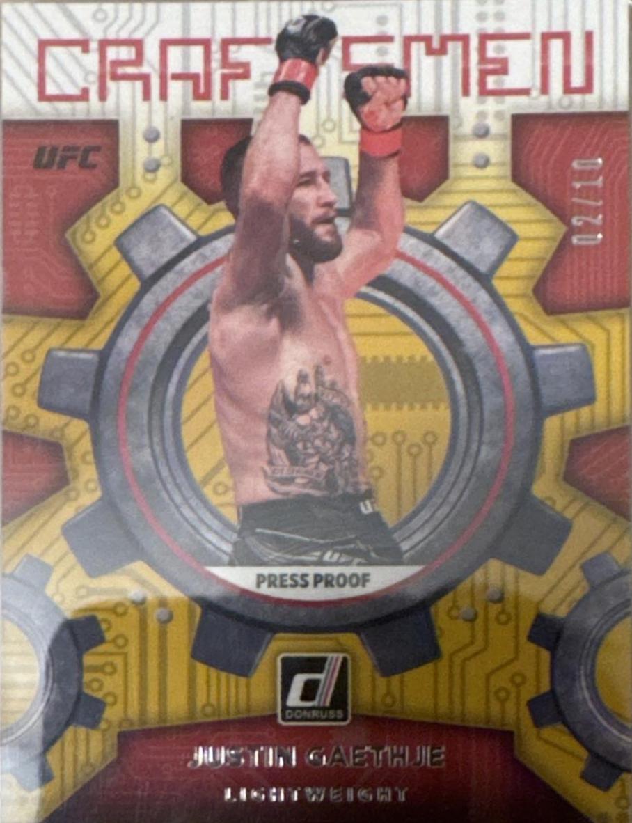 Justin Gaethje 2022 Panini Donruss UFC Craftsmen #10 Press Proof Gold