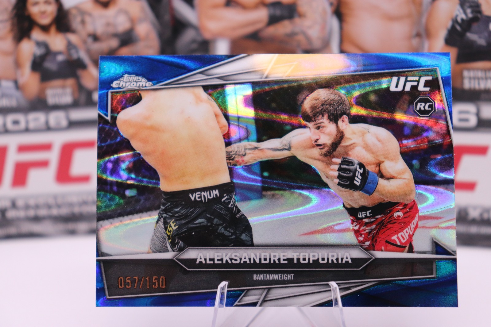 Aleksandre Topuria 2026 Topps Chrome UFC Base #187 Blue Ray Wave Refractor
