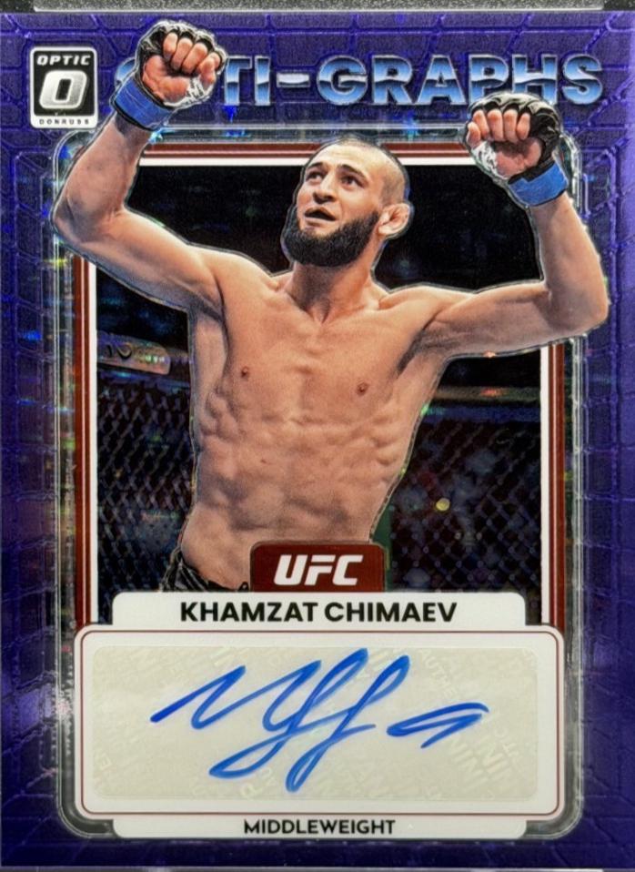 Khamzat Chimaev 2023 Panini Donruss Optic UFC Opti-Graphs #33 FOTL Purple Stars Autograph