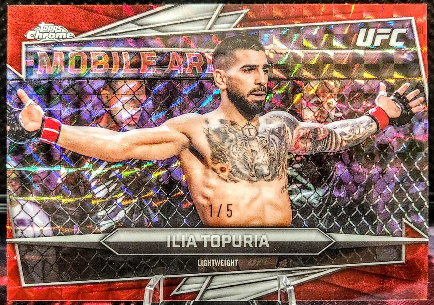 Ilia Topuria 2026 Topps Chrome UFC Base #1 Red Geometric Refractor