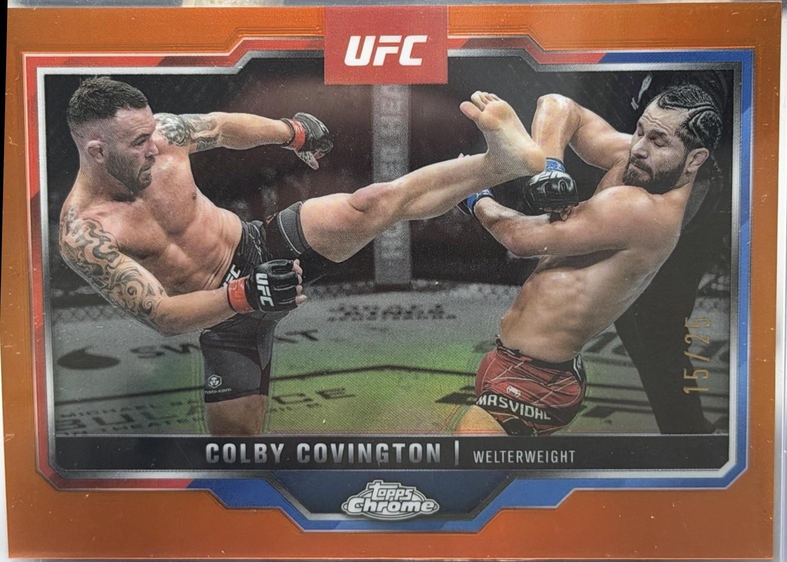 Colby Covington 2025 Topps Chrome Sapphire UFC Base Sapphire #154 Padparadscha Sapphire
