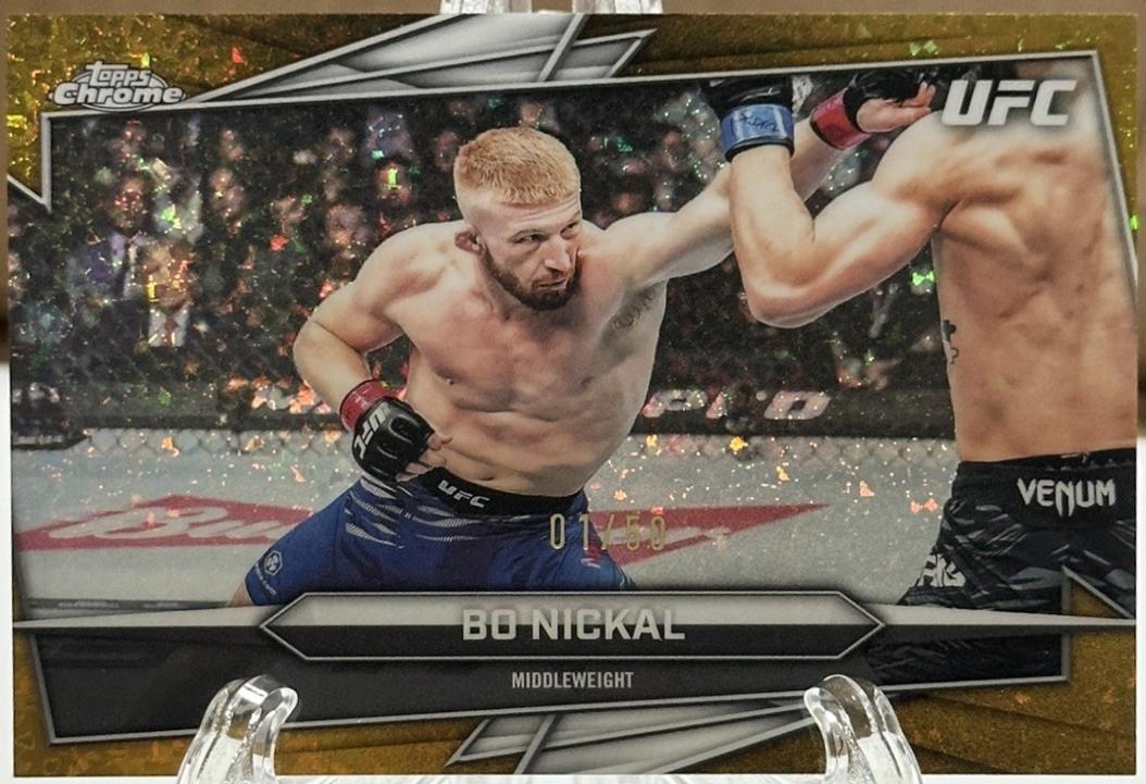 Bo Nickal 2026 Topps Chrome UFC Base #46 Gold Ray Wave Refractor