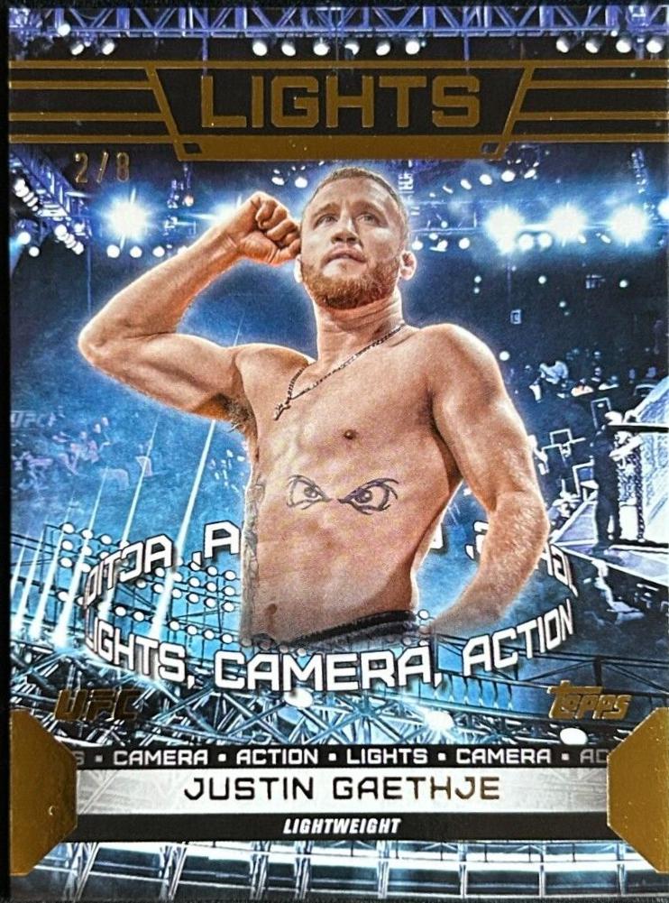 Justin Gaethje 2024 Topps Knockout UFC Lights (Lights, Camera, Action) #LTS-18 Gold