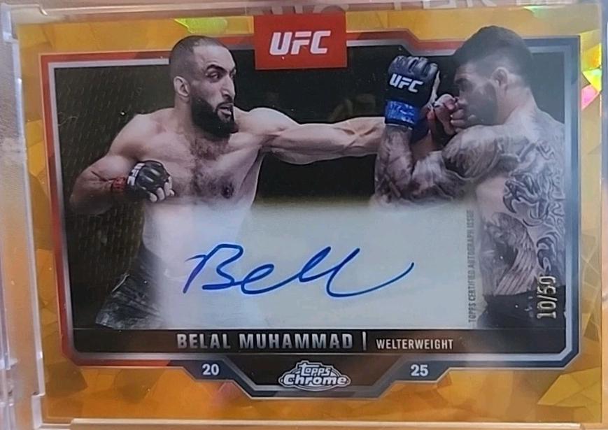 Belal Muhammad 2025 Topps Chrome Sapphire UFC Chrome Veteran Autographs Sapphire #CVA-BM Gold Sapphire