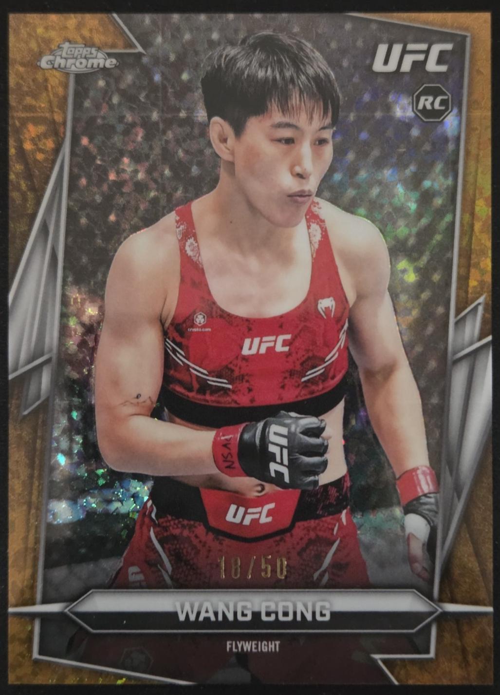 Wang Cong 2026 Topps Chrome UFC Base #13 Gold Mini Diamonds Refractor