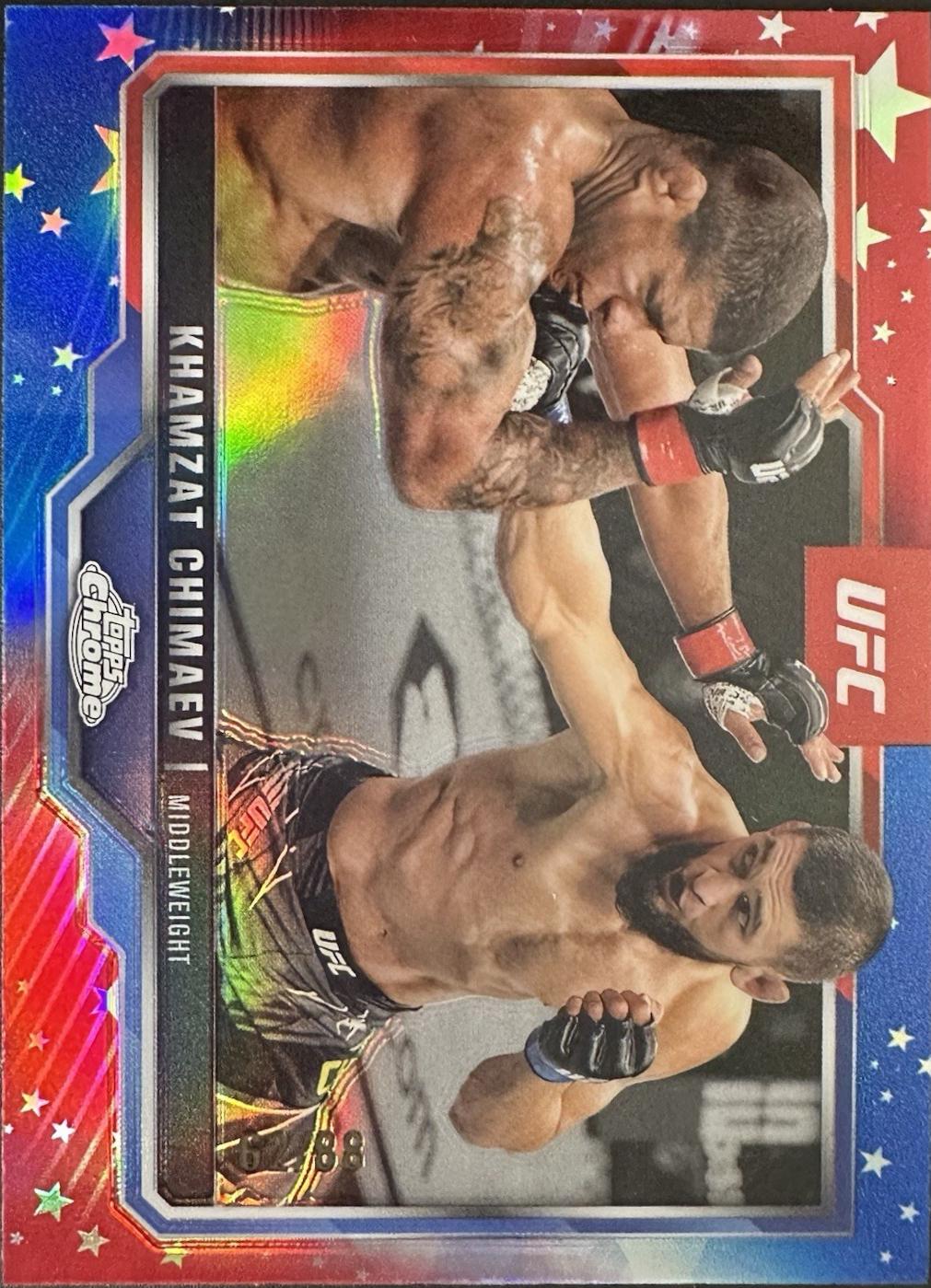 Khamzat Chimaev 2025 Topps Chrome UFC Base #102 Red White Blue Refractor