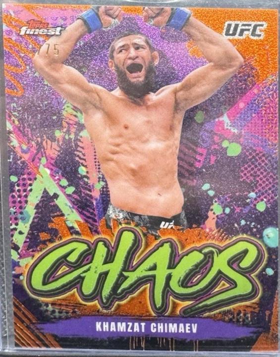 Khamzat Chimaev 2024 Topps Finest UFC Chaos #CHA-28 Tangerine Glitter Refractor