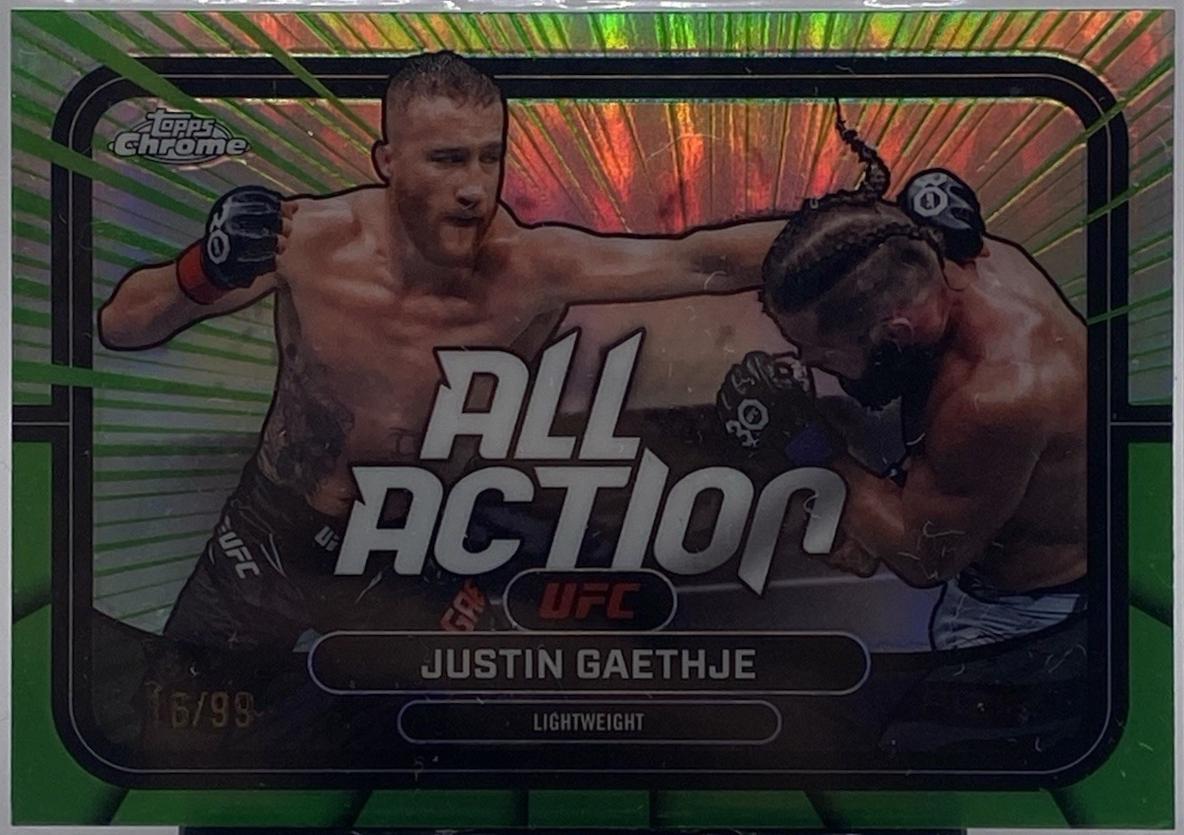 Justin Gaethje 2026 Topps Chrome UFC All-Action #AA-28 Green Refractor