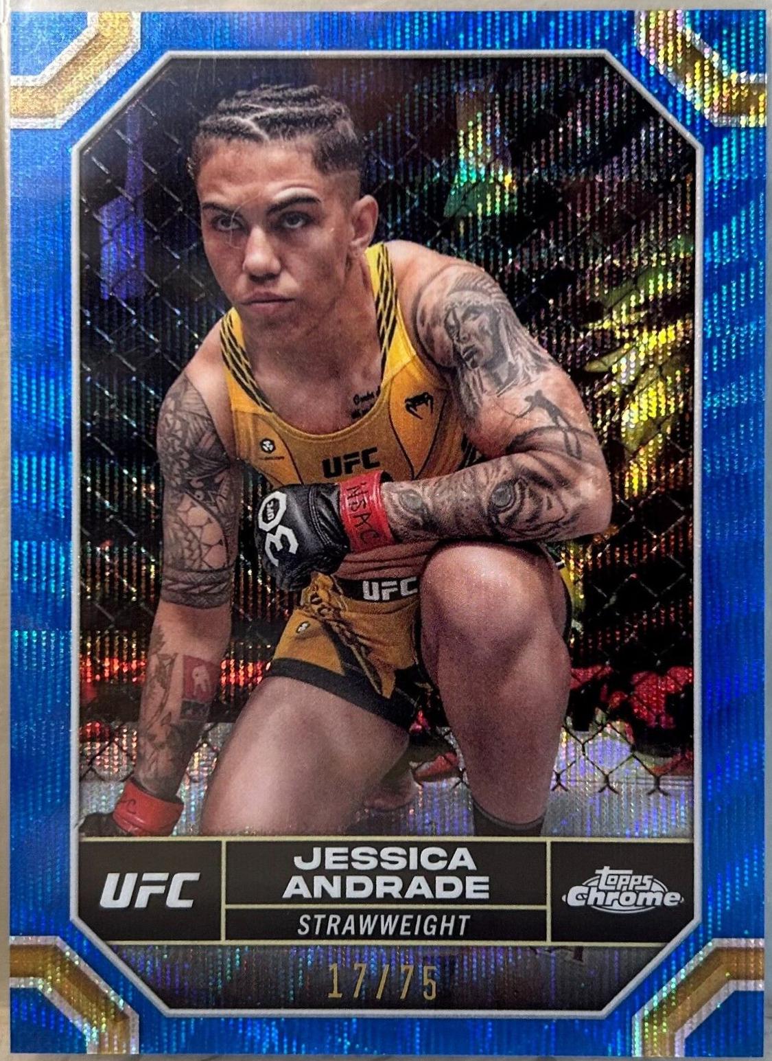 Jessica Andrade 2024 Topps Chrome UFC Base #94 Blue Wave Refractor