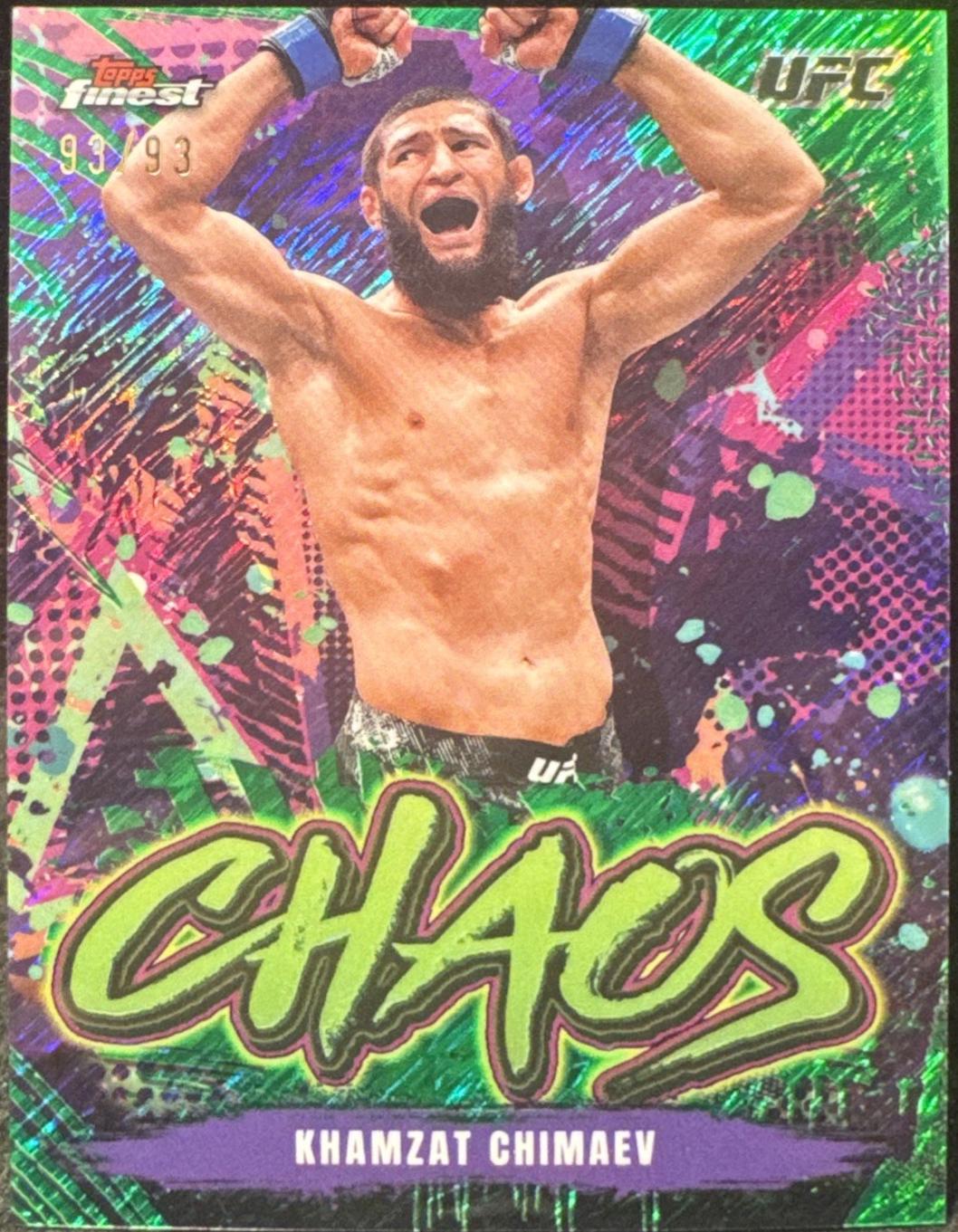 Khamzat Chimaev 2024 Topps Finest UFC Chaos #CHA-28 Green Shimmer Refractor