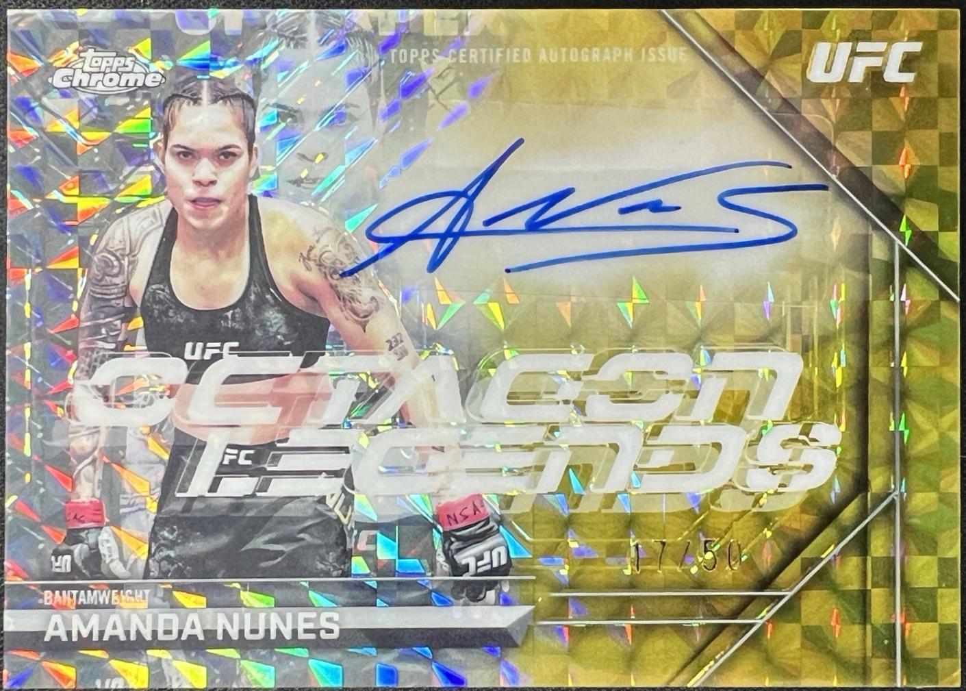 Amanda Nunes 2026 Topps Chrome UFC Octagon Legends Autographs #OLA-AN Gold Geometric Refractor