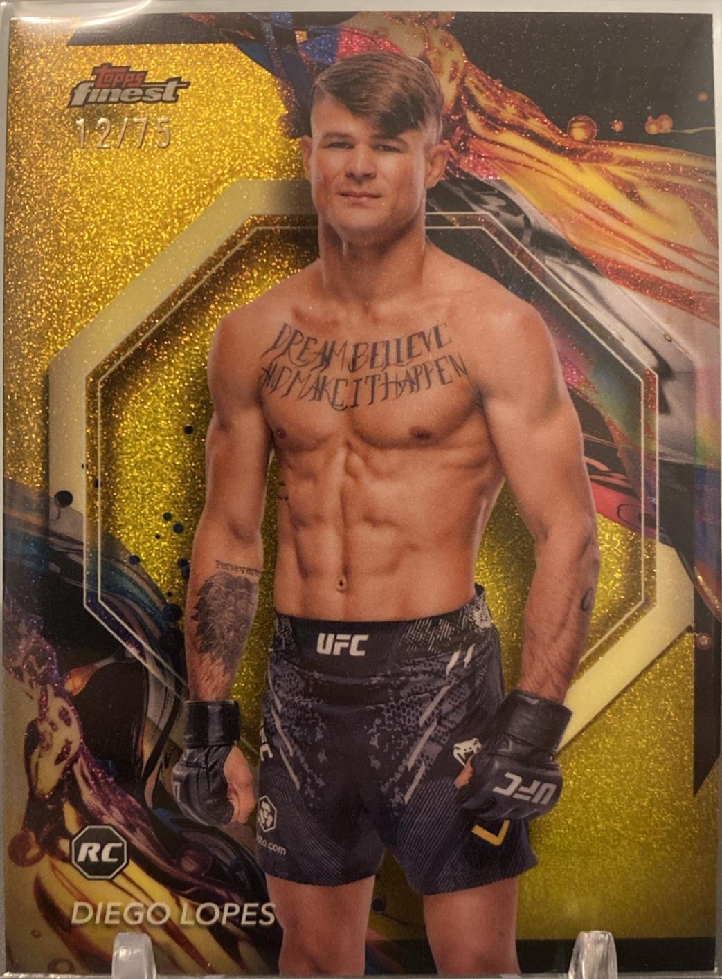 Diego Lopes 2024 Topps Finest UFC Base Uncommon #142 Yellow Glitter Refractor
