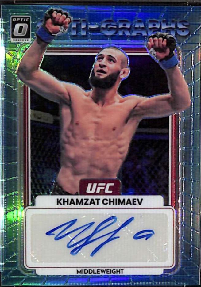 Khamzat Chimaev 2023 Panini Donruss Optic UFC Opti-Graphs #33 Teal Autograph