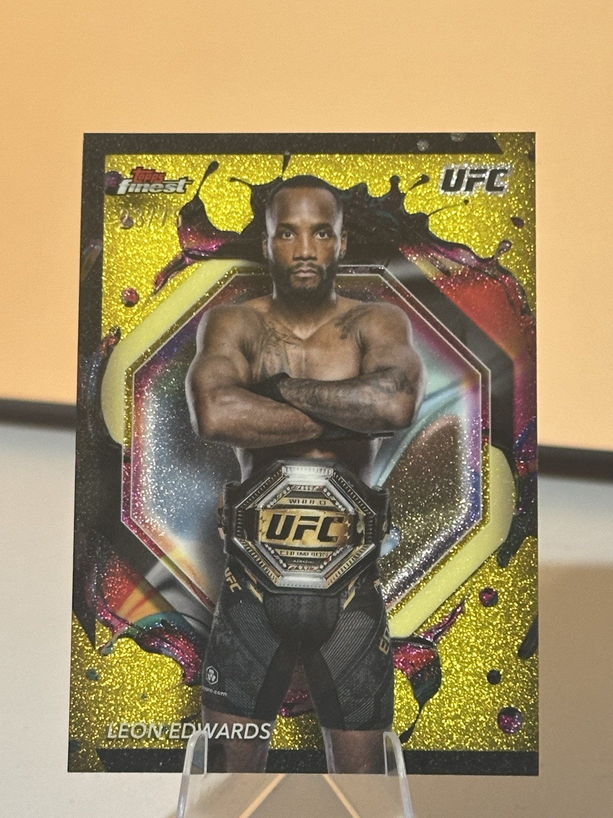 Leon Edwards 2024 Topps Finest UFC Base Rare #284 Yellow Glitter Refractor