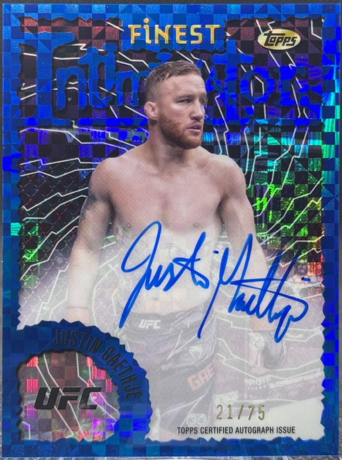 Justin Gaethje 2024 Topps Finest UFC Intimidators Autographs #IA-JGA Blue Checkerboard Refractor