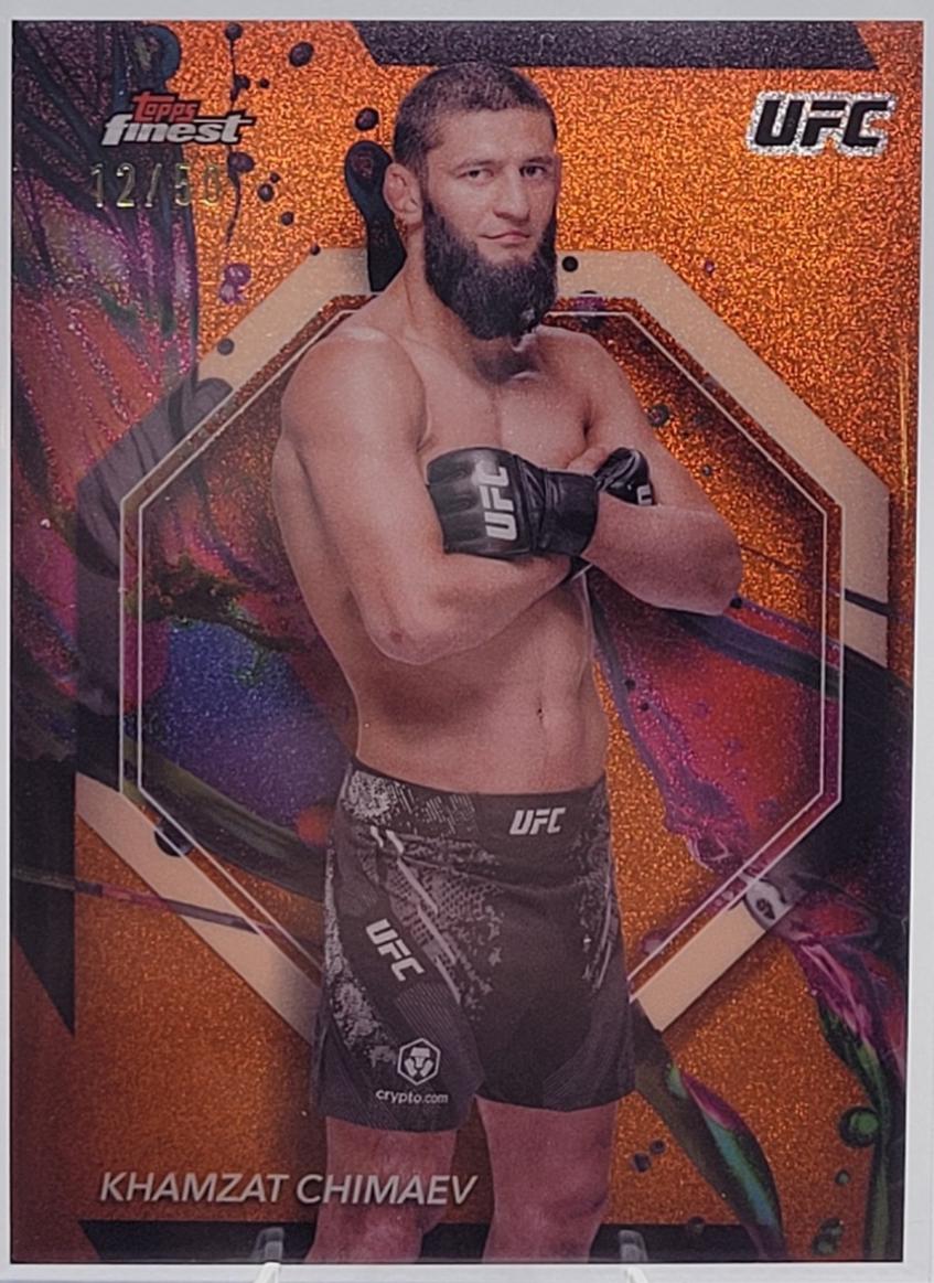 Khamzat Chimaev 2024 Topps Finest UFC Base Common #89 Tangerine Glitter Refractor
