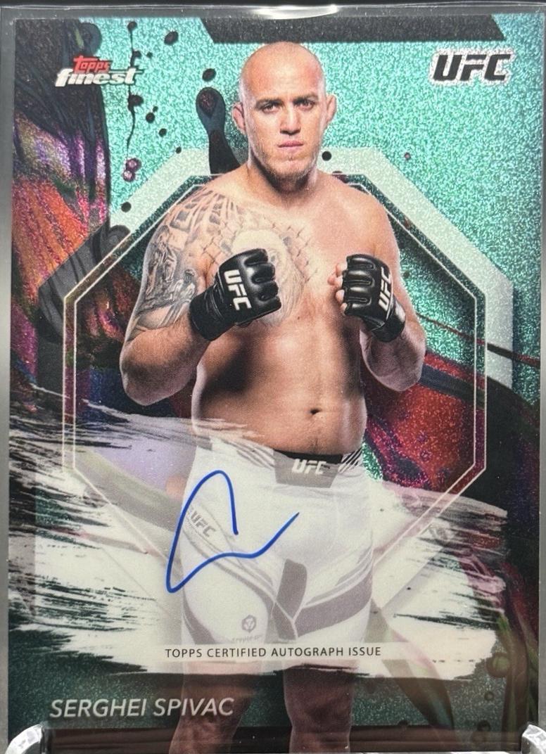 Serghei Spivac 2024 Topps Finest UFC Finest Autographs #FA-SIS Aqua Glitter Refractor