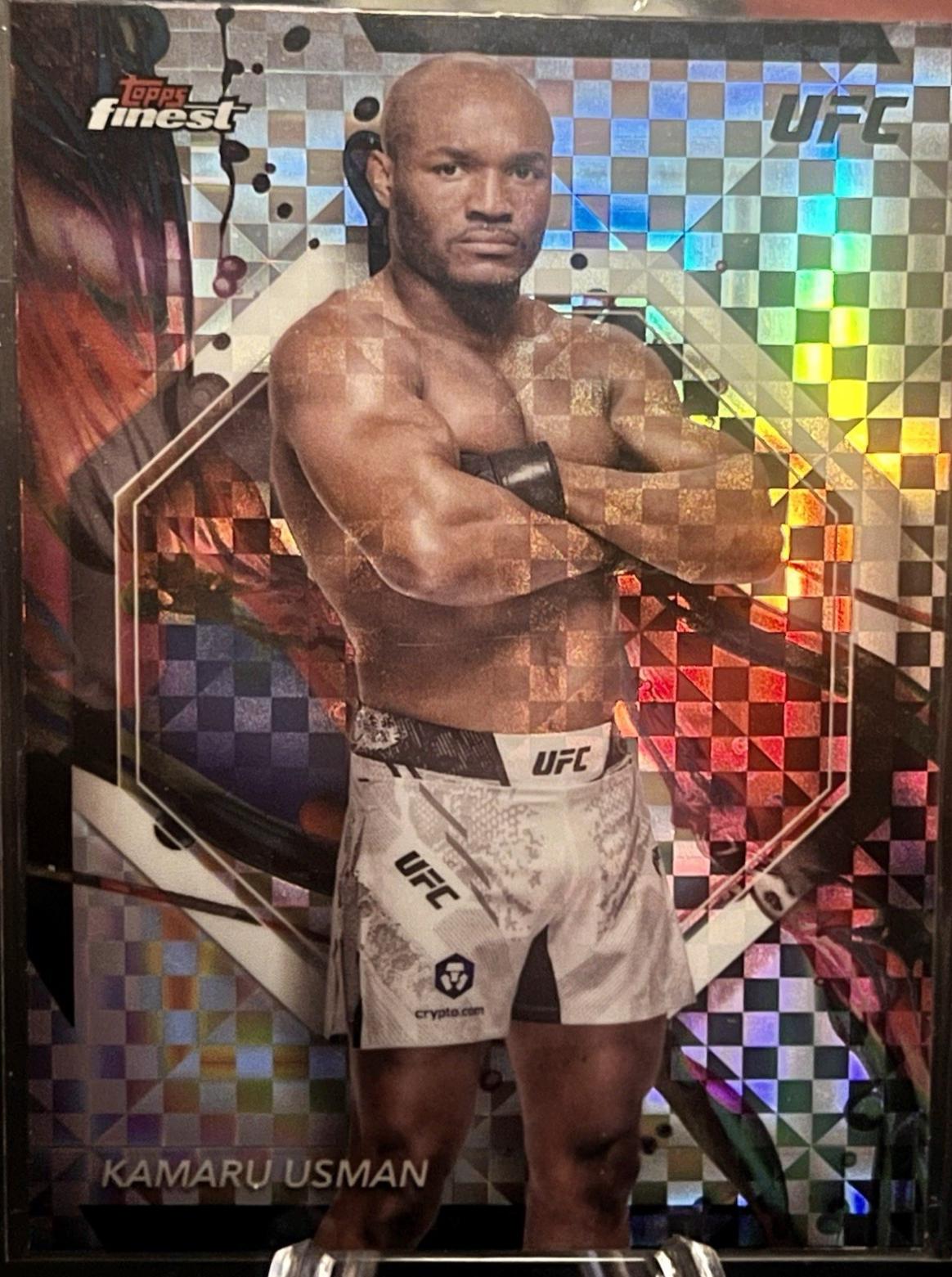 Kamaru Usman 2024 Topps Finest UFC Base Common #33 Checkerboard Refractor