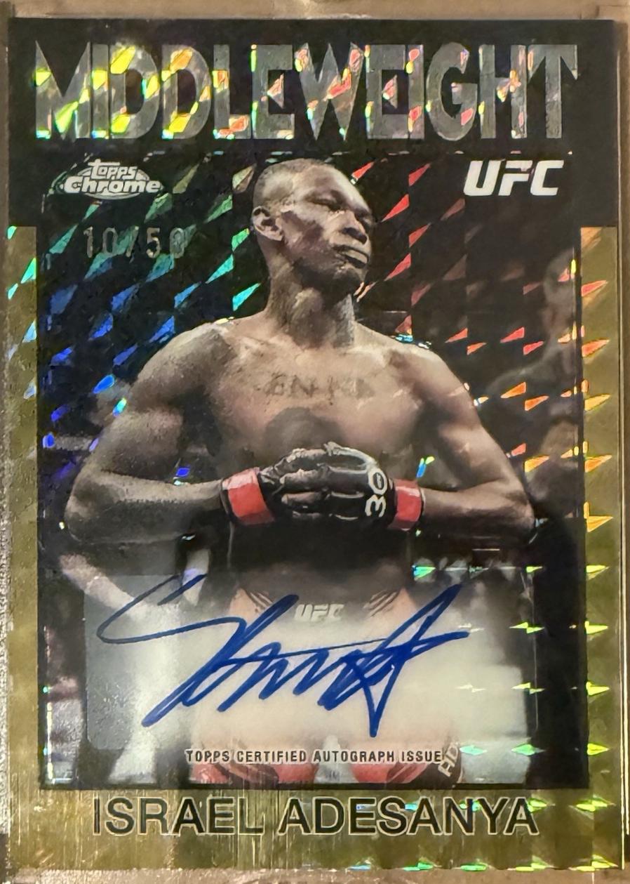 Israel Adesanya 2026 Topps Chrome UFC 1986 Topps Signatures #86S-IA Black Geometric Refractor