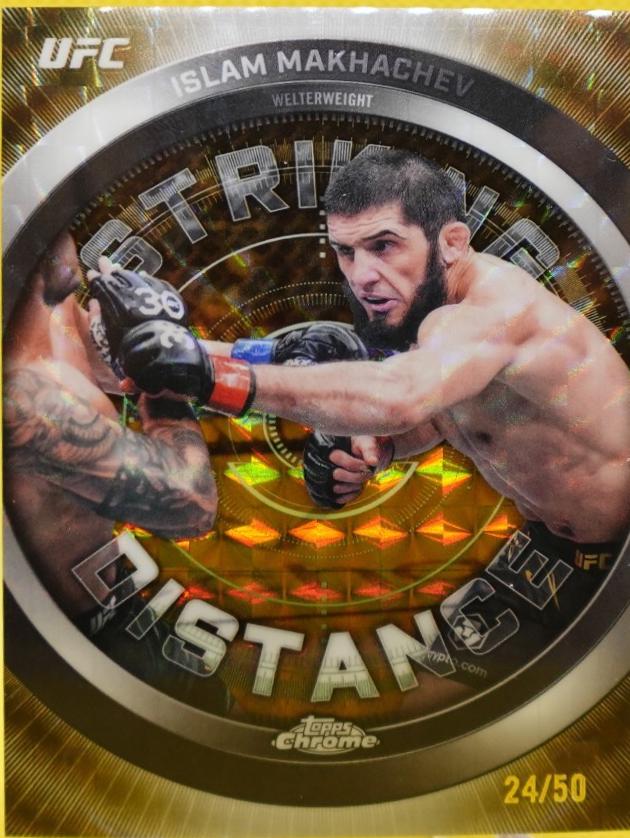 Islam Makhachev 2026 Topps Chrome UFC Striking Distance #SD-17 Gold Geometric Refractor