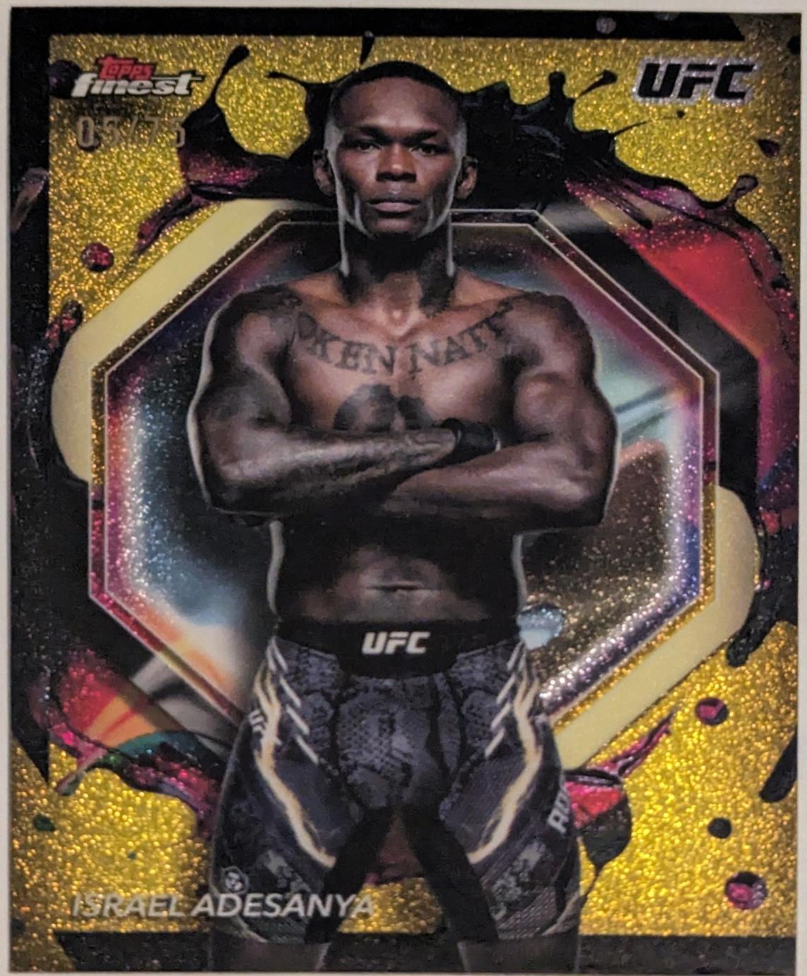 Israel Adesanya 2024 Topps Finest UFC Base Rare #206 Yellow Glitter Refractor