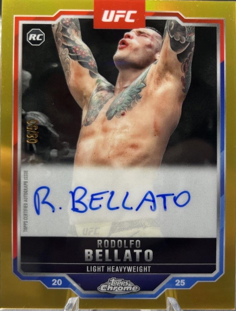 Rodolfo Bellato 2025 Topps Chrome UFC Chrome Rookie Autographs #CRA-RB Gold Refractor