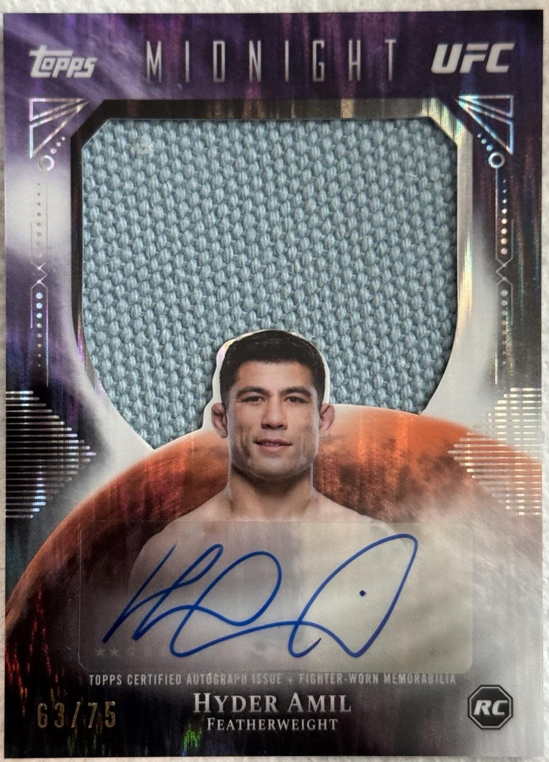 Hyder Amil 2026 Topps Midnight UFC Rookie Relic Autographs #RRA-HA Dusk