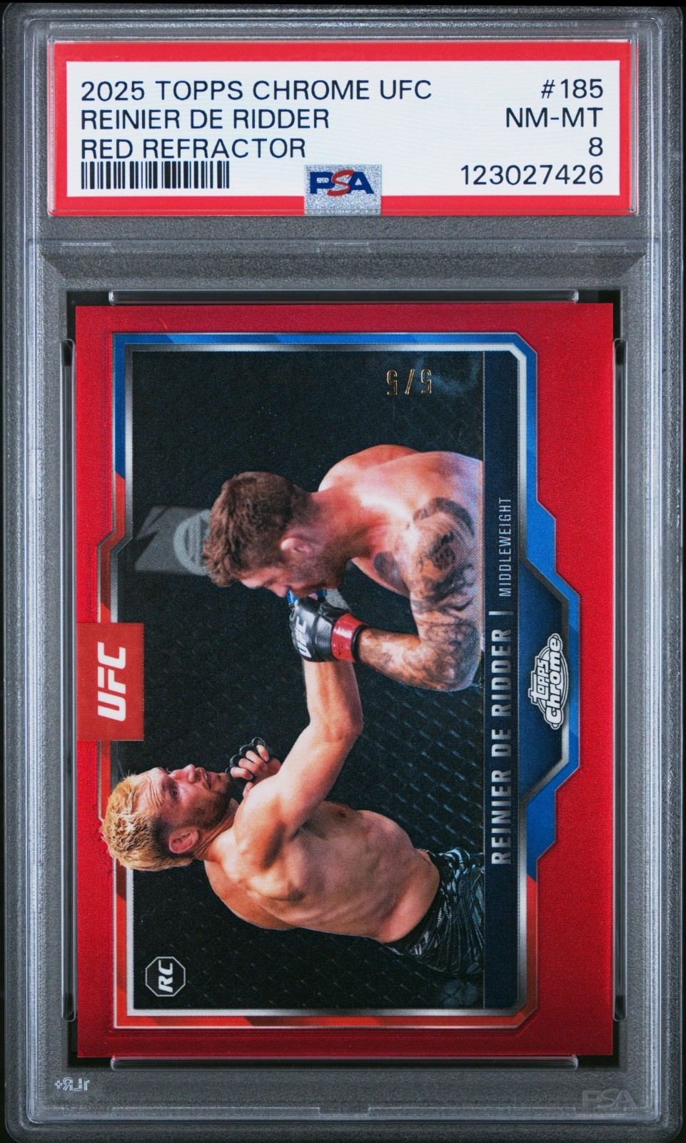 Reinier de Ridder 2025 Topps Chrome UFC Base #185 Red Refractor