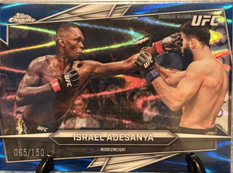 Israel Adesanya 2026 Topps Chrome UFC Base #197 Blue Ray Wave Refractor
