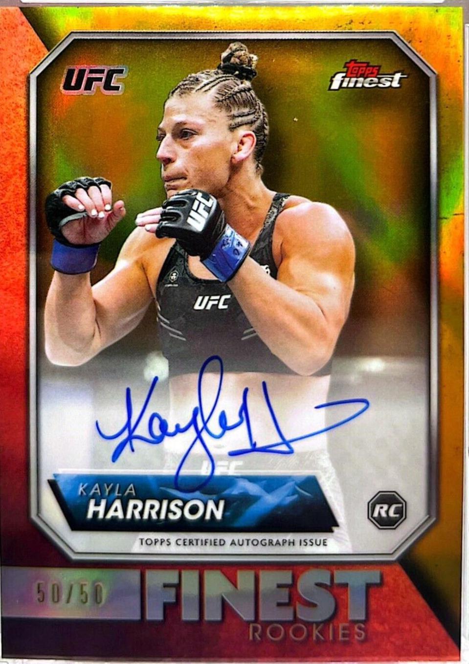 Kayla Harrison 2024 Topps Finest UFC Rookie Finest Autographs #RFA-KH Gold Refractor