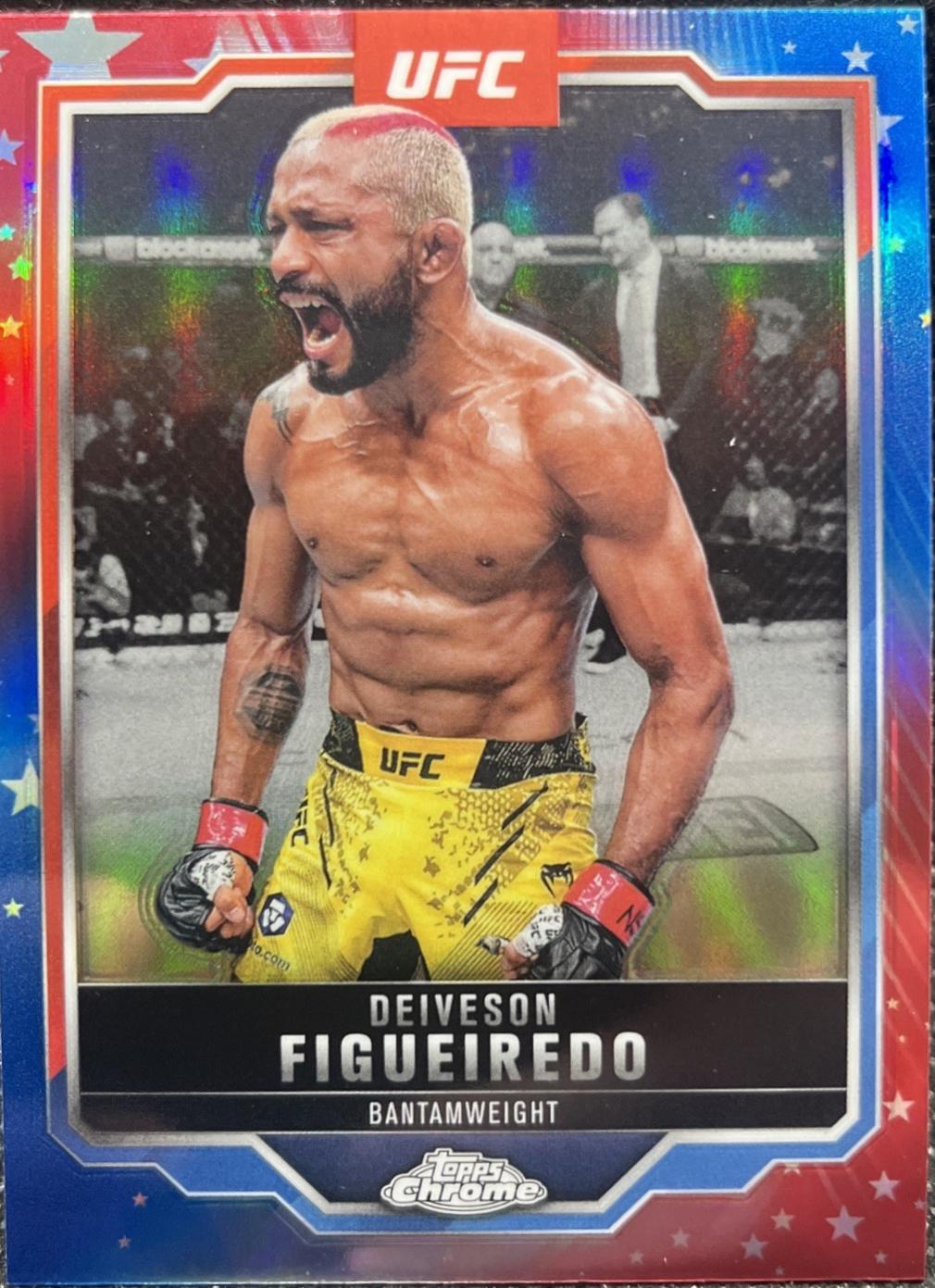 Deiveson Figueiredo 2025 Topps Chrome UFC Base #186 Red & Blue Refractor