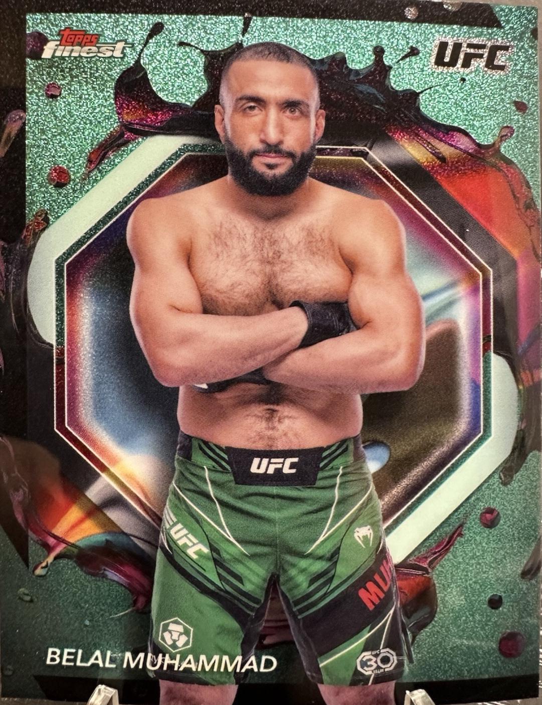 Belal Muhammad 2024 Topps Finest UFC Base Common #37 Aqua Glitter Refractor