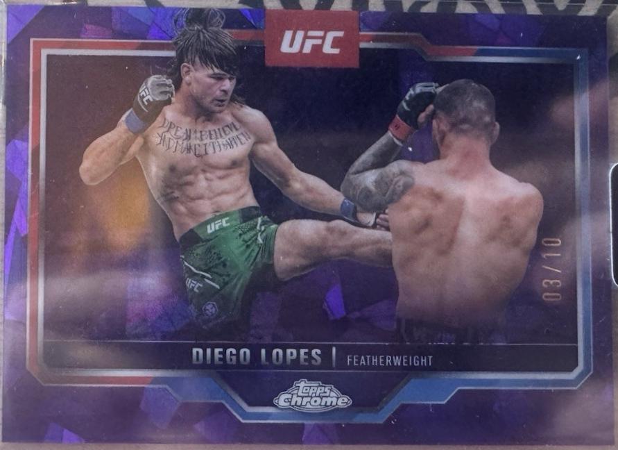 Diego Lopes 2025 Topps Chrome UFC Base #140 Purple Geometric Refractor