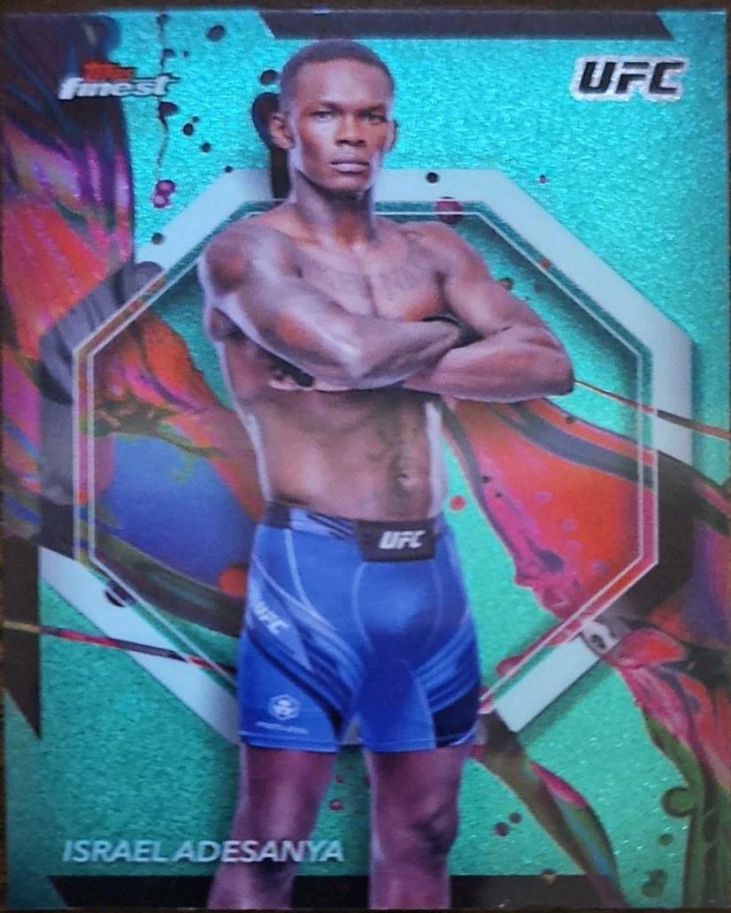 Israel Adesanya 2024 Topps Finest UFC Base Common #53 Aqua Glitter Refractor