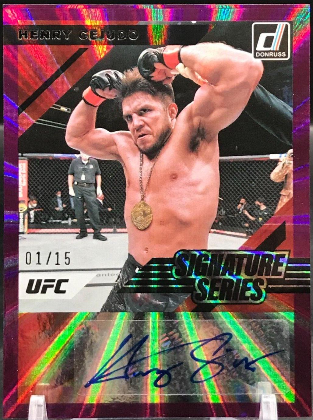 Henry Cejudo 2022 Panini Donruss UFC Signature Series #80 Purple Laser