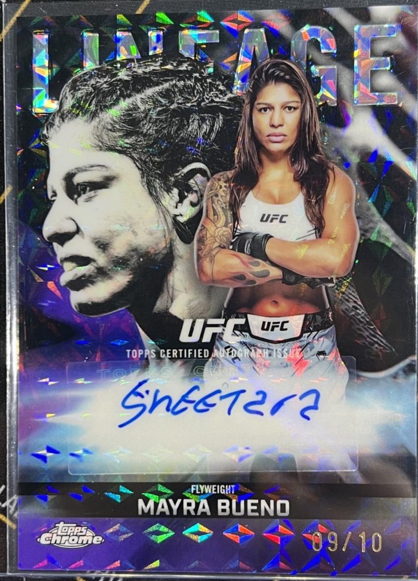Mayra Bueno 2026 Topps Chrome UFC Chrome Lineage Autographs #CCA-MB Purple Geometric Refractor