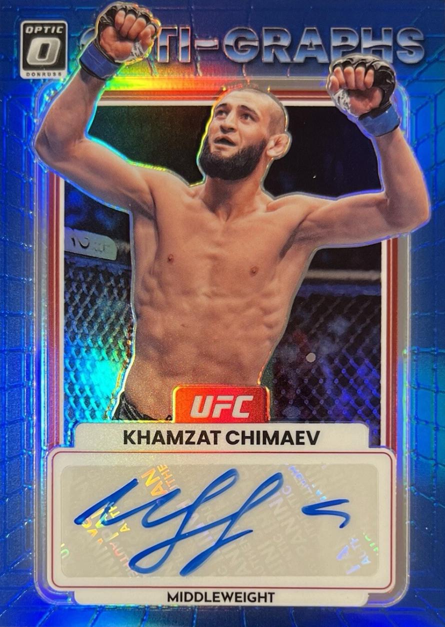 Khamzat Chimaev 2023 Panini Donruss Optic UFC Opti-Graphs #33 Blue Autograph
