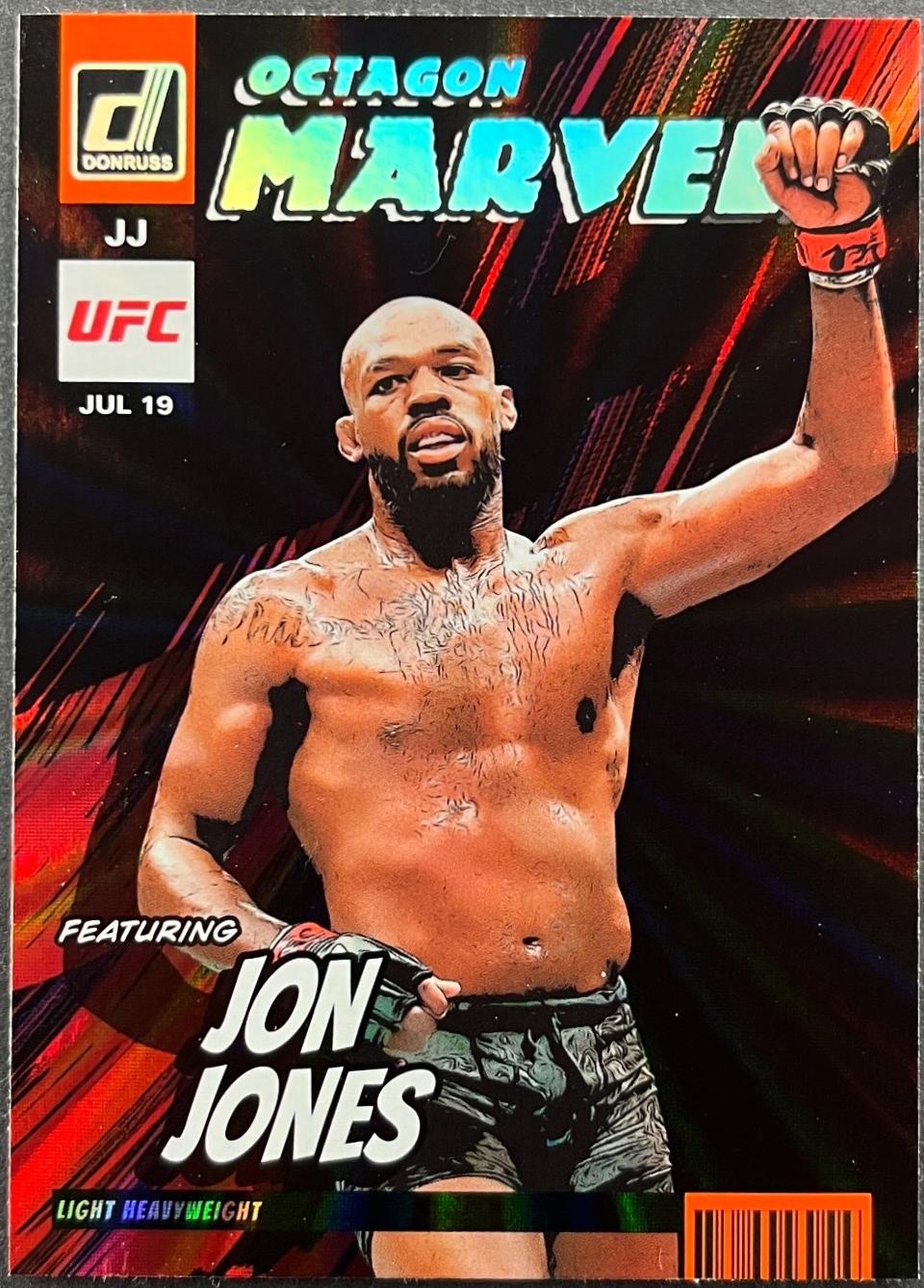 Jon Jones 2023 Panini Donruss UFC Octagon Marvels #15 Orange Laser