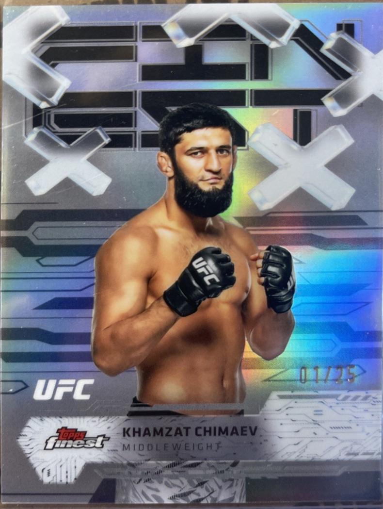 Khamzat Chimaev 2025 Topps Finest UFC Base Common #24 Black Refractor