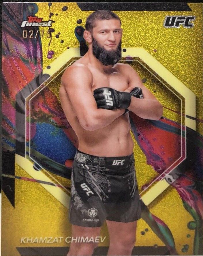 Khamzat Chimaev 2024 Topps Finest UFC Base Common #89 Yellow Glitter Refractor