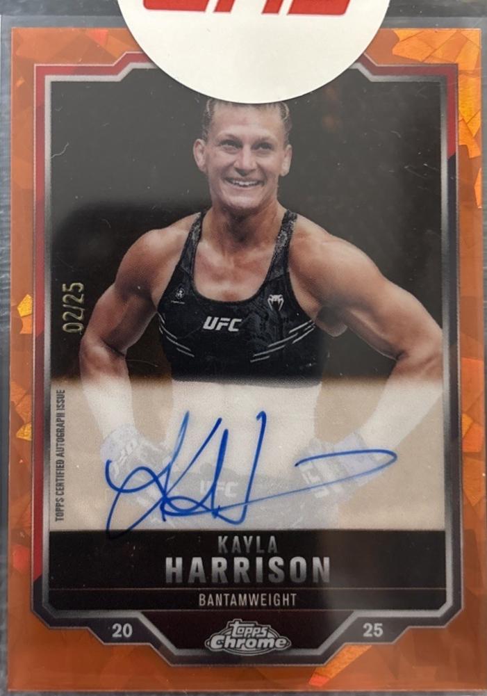 Kayla Harrison 2025 Topps Chrome Sapphire UFC Chrome Veteran Autographs Sapphire #CVA-KH Orange Sapphire