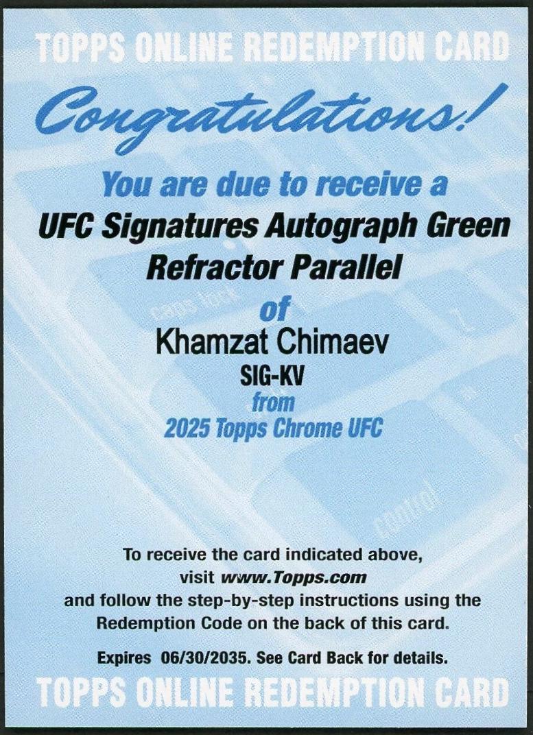 Khamzat Chimaev 2025 Topps Chrome UFC UFC Signatures #SIG-KV Green Refractor
