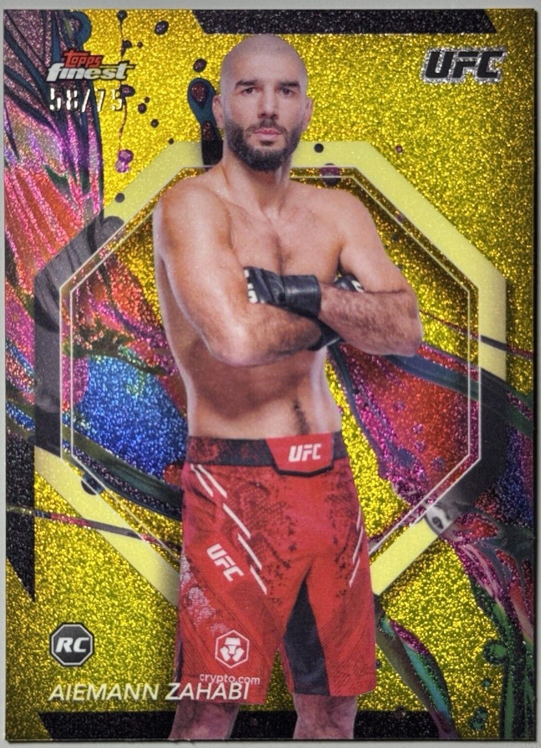 Aiemann Zahabi 2024 Topps Finest UFC Base Common #77 Yellow Glitter Refractor